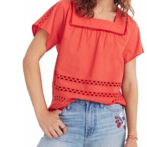 Madewell Angelica Square Neck Eyelet Embroidered Peasant Blouse